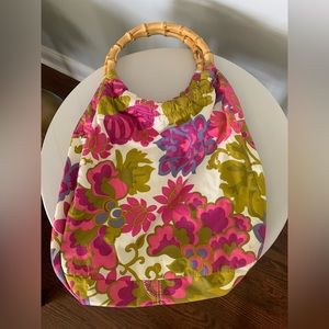 J.Crew fabric clutch purse with wooden handles